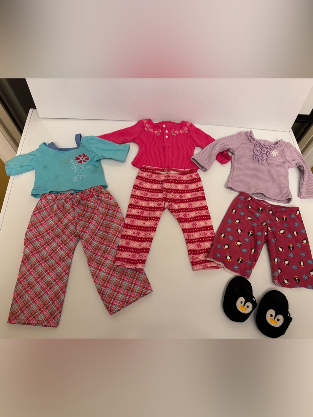 American Girl Doll Lot of 3 Pajamas Pjs -Penguin/Holiday